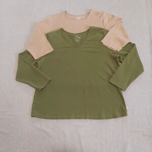 Venezia CJ Banks Lot 2 Tees 1X Plus Olive Tan 3/4 Sleeve Relaxed Stretch Casual
